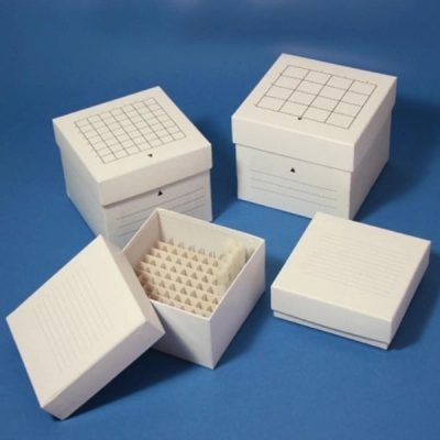 Globe Scientific Cardboard Storage Box, 100 Place, White for up to 2" Tall x 12mm w/Tubes CS/96 3092