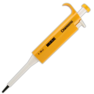 Globe Scientific Pipette, Diamond, Adjustable Volume, 5 - 50uL, Yellow (Tip Group B) 3301-50