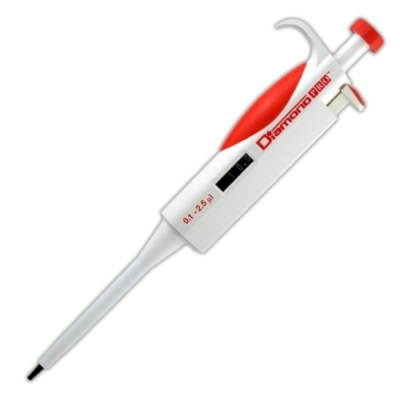 Globe Scientific Pipette, Diamond PRO, Adjustable Volume, 0.1 - 2.5uL, Red (Tip Group A) 3311-1