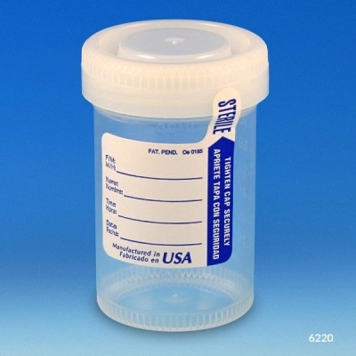 Globe Scientific Tite-Rite, 90mL (3oz), with Attached White Cap and ID Label, STERILE Case/400 6220