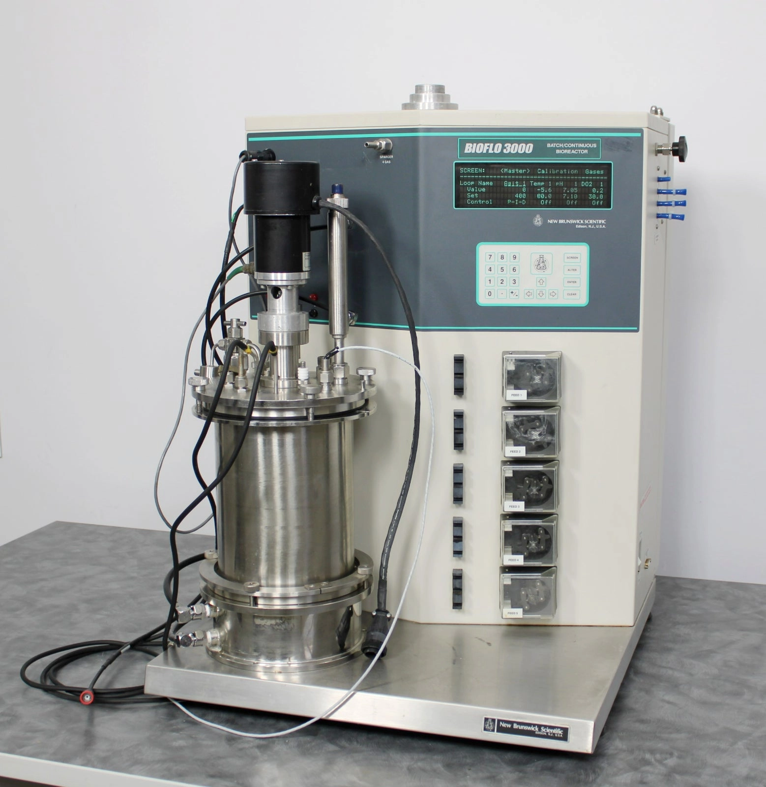 New Brunswick BioFlo 3000 Bioreactor w 5L Stainless Steel Vessel Temp &amp; DO probe