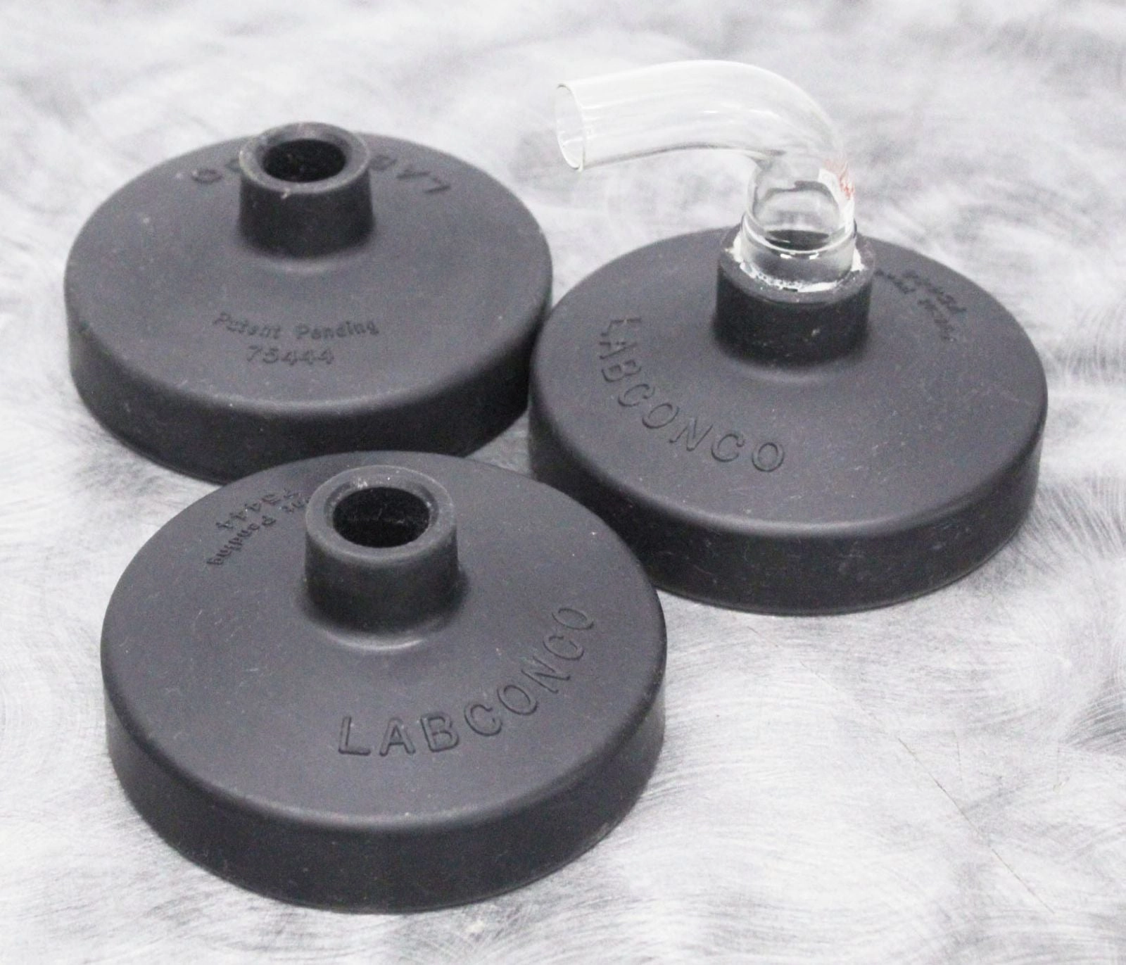 Lot of 3 Labconco 75444 Fast-Freeze Flask Tops with One 90 Degree Flask Adapter