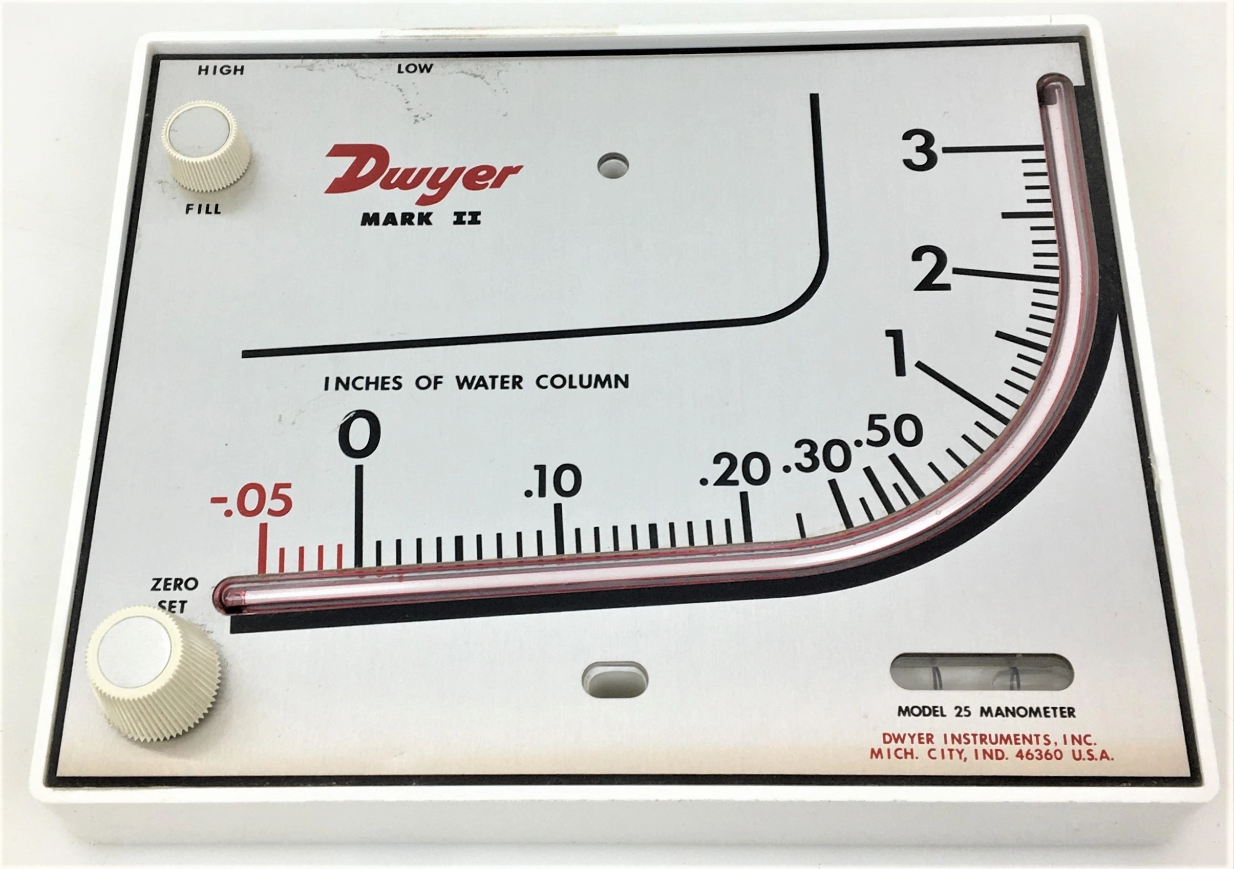 Dwyer Mark II Model 25 Manometer - Range of 0-3.0" W.C.
