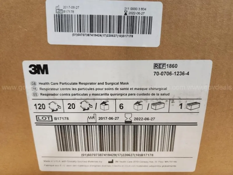 13-Pallets)-Of New 3M 1860 N95 Surgical Particulate Respirator Mask