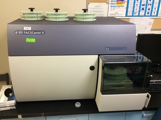 BD Biosciences FacsCanto II - 3 Laser w/ Fluidics Cart.  has 3 lasers, colors: blue, red and violet.  Flow Cytometer