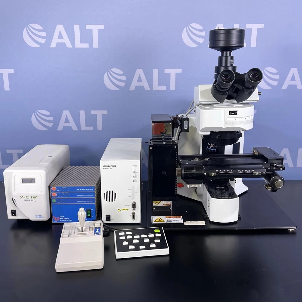 Olympus  BX61 Microscope With BX-UCB Joystick Controller, X-Cite Series 120Q Fluorescence Light Source And LEP MAC 6000 Interface