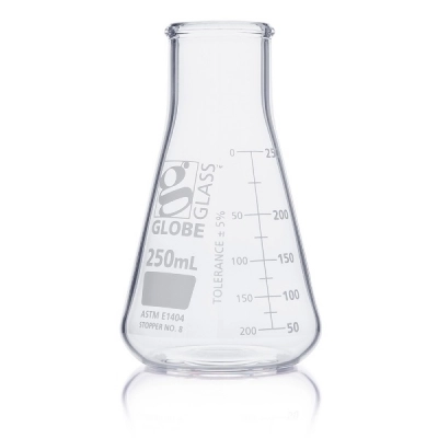 Globe Scientific 250mL Erlenmeyer Flask, Globe Glass, Wide Mouth, 12/Box 8410250