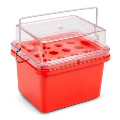 Globe Scientific Mini Cooler, 0&deg;C, 12-Place (3x4) for Blood Collection Tubes, Red 454007