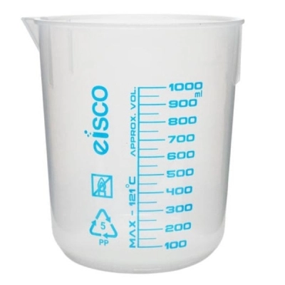 Eisco Premium 1000mL Beaker - Polypropylene Plastic, Blue Screen Printed, 50mL Graduations ECH0139E