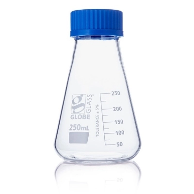 Globe Scientific 250mL Erlenmeyer Flask, Globe Glass, Screw Cap, 6/Box 8420250