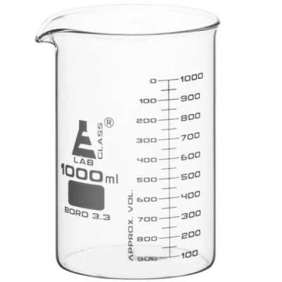 Eisco 1000ml Beaker ASTM - Low Form, Dual Scale Graduations - Borosilicate Glass CH0124I