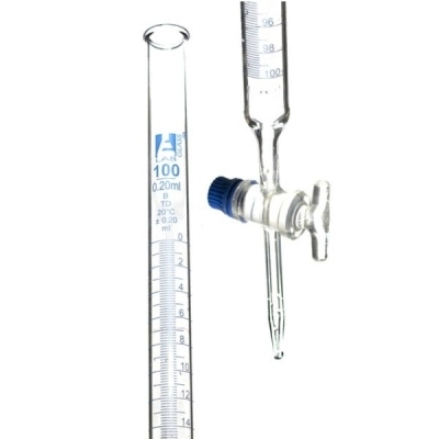 Eisco 100mL Class B Borosilicate Burette - Glass Key (Smooth) Stopcock - 30.5" Tall CH0236H