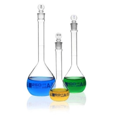 Eisco 50ml, 100ml and 250ml Safety Pack Volumetric Flask Set ASTM -Borosilicate 3.3 Glass CH196042