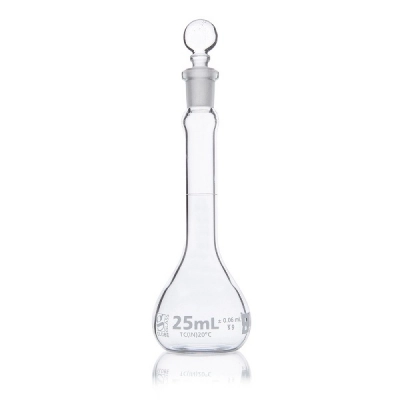 Globe Scientific 25mL Volumetric Flask, Globe Glass, Class B, 6/Box 8250025