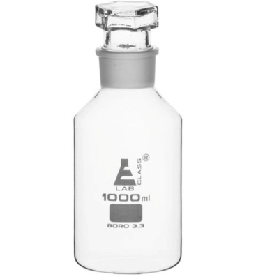 Eisco 1000ml Reagent Bottle Wide Mouth, Hexagonal Stopper Borosilicate 3.3 Glass - Eisco Lab CH0163E