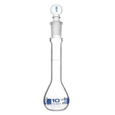 Eisco 10ml Volumetric Flask Class B, ASTM - Glass Stopper - Blue Graduation - Eisco Labs CH0442A02