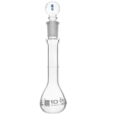 Eisco 10ml Volumetric Flask Class A ASTM - Glass Stopper - White Graduation - Eisco Labs CH0441A02WT
