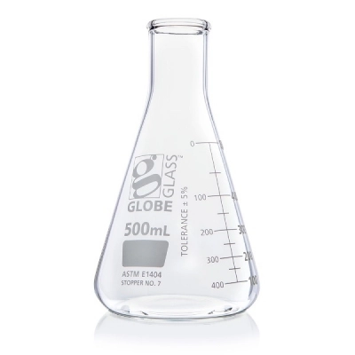 Globe Scientific 500mL Erlenmeyer Flask, Globe Glass, Narrow Mouth, 6/Box 8400500