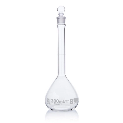Globe Scientific 200mL Volumetric Flask, Globe Glass, Class B, 6/Box 8250200