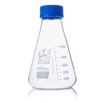 Globe Scientific 500mL Erlenmeyer Flask, Globe Glass, Screw Cap, 6/Box 8420500