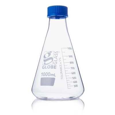 Globe Scientific 1000mL Erlenmeyer Flask, Globe Glass, Screw Cap, 4/Box 8421000