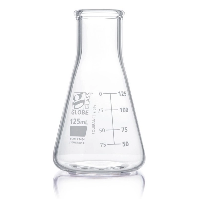 Globe Scientific 125mL Erlenmeyer Flask, Globe Glass, Wide Mouth, 12/Box 8410125