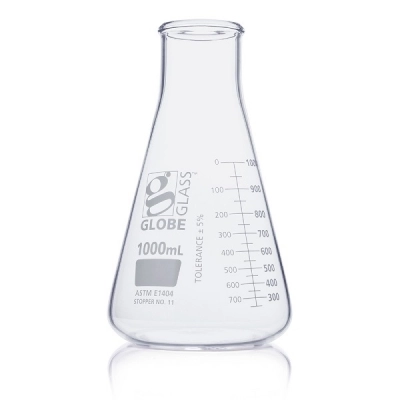 Globe Scientific 1000mL Erlenmeyer Flask, Globe Glass, Wide Mouth, 6/Box 8411000