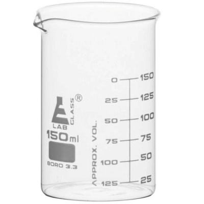 Eisco 150ml Beaker ASTM - Low Form, Dual Scale Graduations - Borosilicate Glass CH0124D