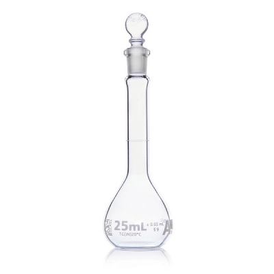 Globe Scientific 25mL Volumetric Flask, Globe Glass, Class A, 6/Box 8200025