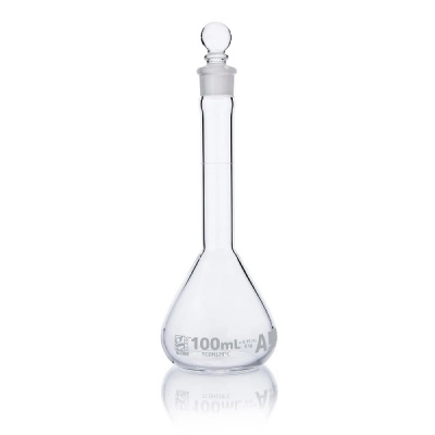Globe Scientific 100mL Volumetric Flask, Globe Glass, Class A, Wide Mouth, 6/Box 8230100