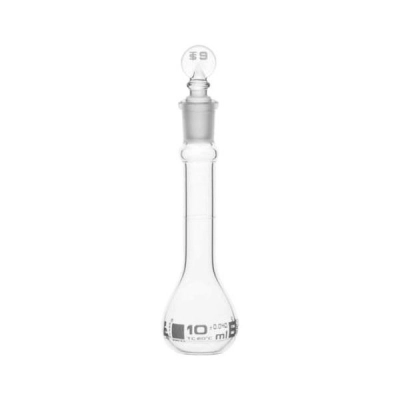 Eisco 10ml Volumetric Flask Class B ASTM - Glass Stopper - White Graduation - Eisco Labs CH0442A02WT