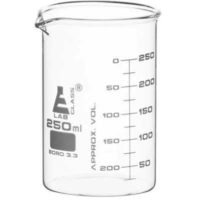 Eisco 250ml Beaker ASTM - Low Form, Dual Scale Graduations - Borosilicate Glass CH0124E