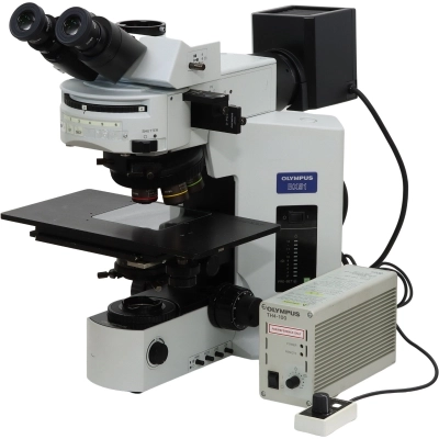 Olympus BX51 BF/DF/Pol/DIC Trans/Ref Light Microscope 4" x 4" Stage Long Working Distance Objectives