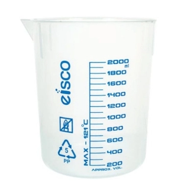 Eisco Premium 2000mL Beaker - Polypropylene Plastic, Blue Screen Printed, 100mL Graduations ECH0139F