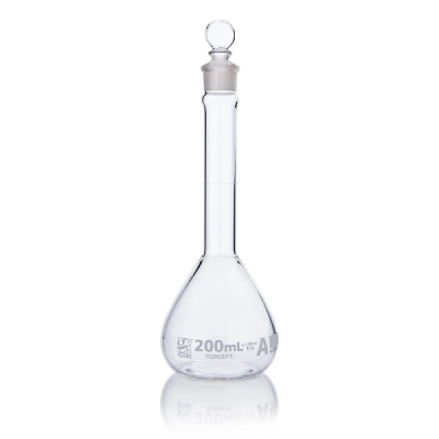 Globe Scientific 200mL Volumetric Flask, Globe Glass, Class A, Wide Mouth, 6/Box 8230200