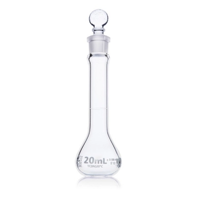 Globe Scientific 20mL Volumetric Flask, Globe Glass, Class A, Wide Mouth, 6/Box 8230020