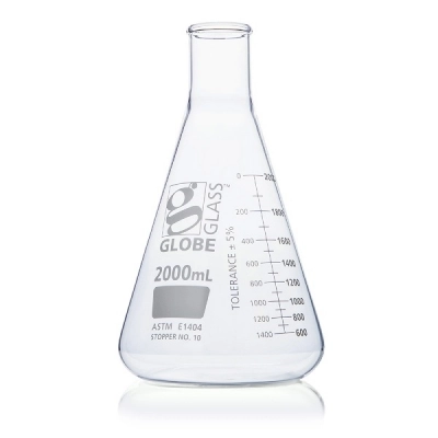 Globe Scientific 2000mL Erlenmeyer Flask, Globe Glass, Narrow Mouth, 4/Box 8402000