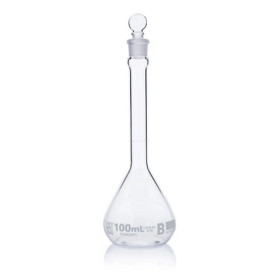 Globe Scientific 100mL Volumetric Flask, Globe Glass, Class B, 6/Box 8250100