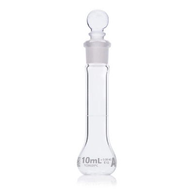 Globe Scientific 10mL Volumetric Flask, Globe Glass, Class A, Wide Mouth, 6/Box 8230010