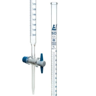 Eisco 50mL Burette Class B - with PTFE Stopcock - Blue Graduations - Borosilicate Glass CH0240G