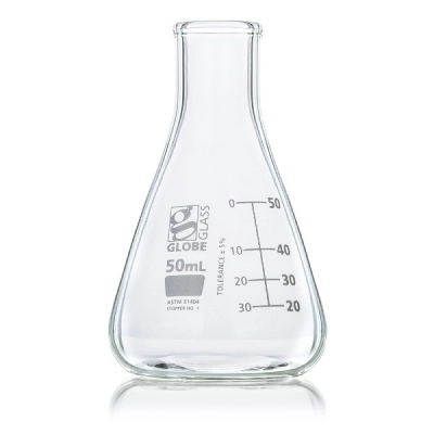 Globe Scientific 50mL Erlenmeyer Flask, Globe Glass, Narrow Mouth, 12/Box 8400050