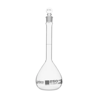 Eisco 250ml Volumetric Flask Class B, ASTM - Glass Stopper - White Graduation - Eisco Labs CH0442EWT