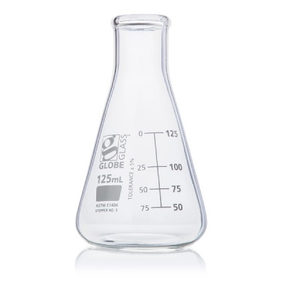 Globe Scientific 125mL Erlenmeyer Flask, Globe Glass, Narrow Mouth, 12/Box 8400125