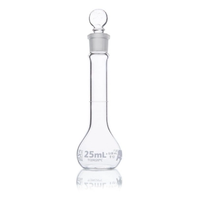 Globe Scientific 25mL Volumetric Flask, Globe Glass, Class A, Wide Mouth, 6/Box 8230025