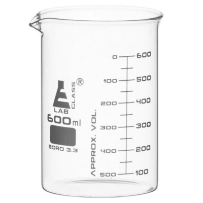 Eisco 600ml Beaker ASTM - Low Form, Dual Scale Graduations - Borosilicate Glass CH0124G
