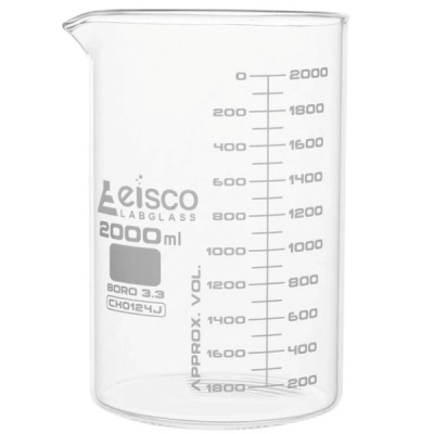 Eisco 2000ml Beaker ASTM - Low Form, Dual Scale Graduations - Borosilicate Glass CH0124J