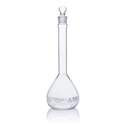 Globe Scientific 250mL Volumetric Flask, Globe Glass, Class A, Wide Mouth, 6/Box 8230250