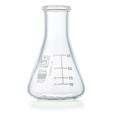 Globe Scientific 25mL Erlenmeyer Flask, Globe Glass, Narrow Mouth, 12/Box 8400025