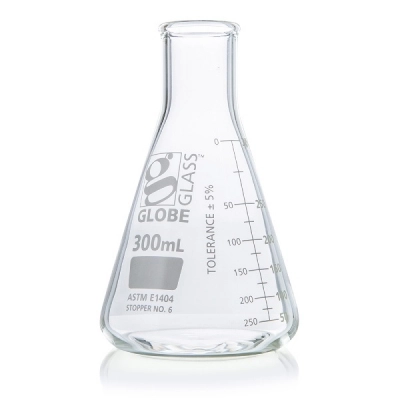 Globe Scientific 300mL Erlenmeyer Flask, Globe Glass, Narrow Mouth, 12/Box 8400300