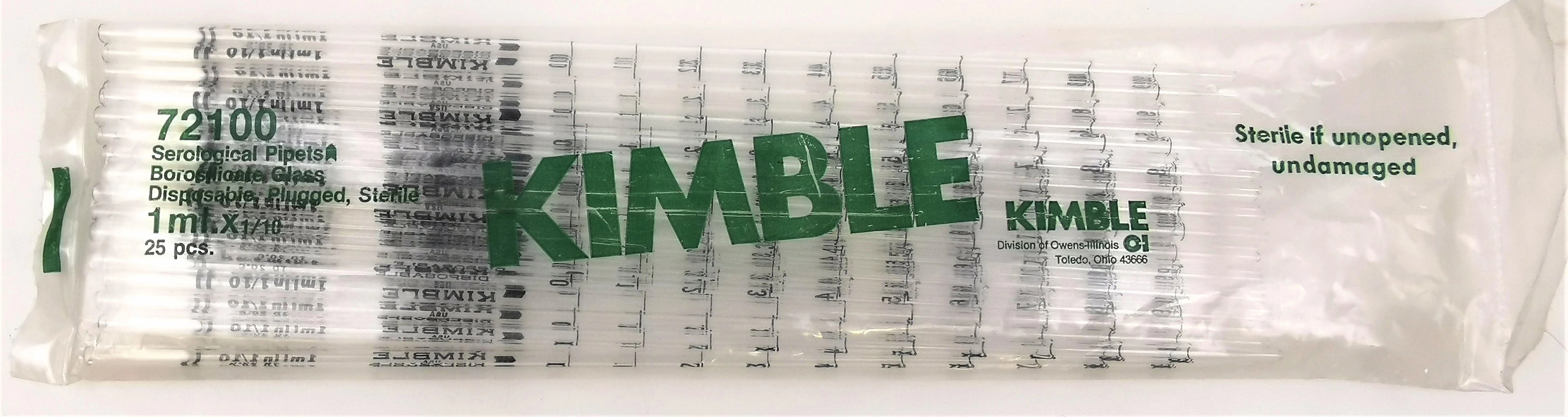 Kimble 72100-1110 KIMAX Disposable Serological Pipet - 1mL in 1/10 (25 Pk)